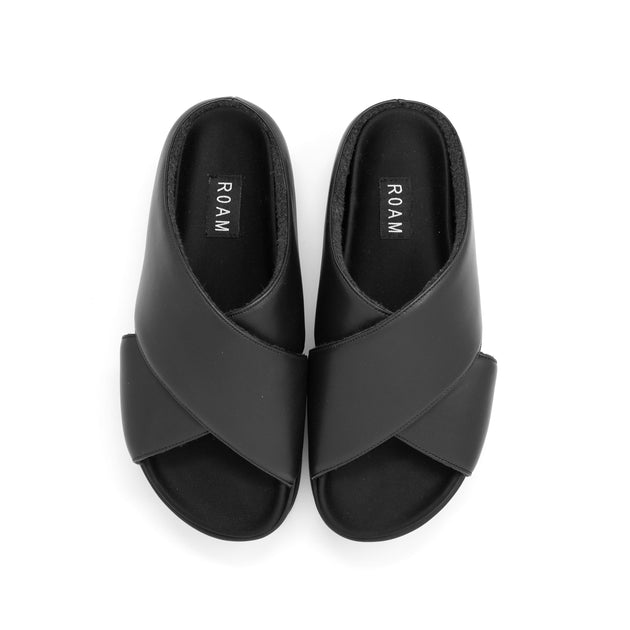 ROAM CROSS STACK PLATFORM SANDALS BLACK VEGAN LEATHER – R0AM