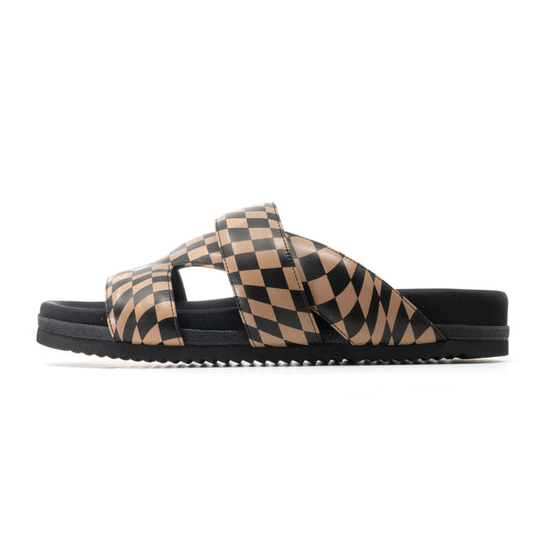 ROAM 7 SANDALS WAVY CHECK BLACK & BEIGE VEGAN LEATHER