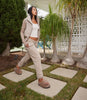 FUZZY STRIPE STACK PLATFORM TAUPE & BEIGE FAUX SHEARLING