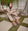 FUZZY STRIPE STACK PLATFORM TAUPE & BEIGE FAUX SHEARLING