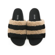 ROAM Fuzzy Prism Slippers Beige & Black Faux Shearling