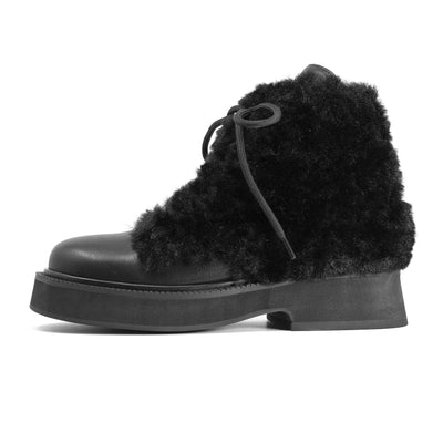 ROAM CLOUD MOTO LACE-UP BOOT BLACK VEGAN LEATHER & SHEARLING