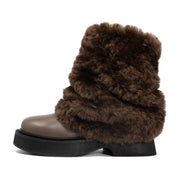 ROAM CLOUD MOTO BOOT TAUPE VEGAN LEATHER & SHEARLING