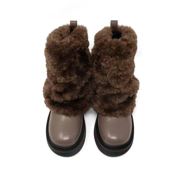 ROAM CLOUD MOTO BOOT TAUPE VEGAN LEATHER & SHEARLING