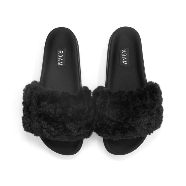ROAM CLOUD SLIDER BLACK FAUX SHEARLING