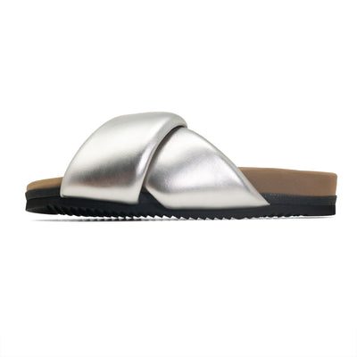 ROAM FOLDY PUFFY SANDALS SILVER VEGAN LEATHER