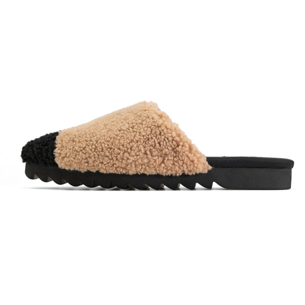 ROAM FUZZY CAP MULE BEIGE & BLACK FAUX SHEARLING