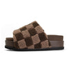 ROAM FUZZY CHECKER STACK CACAO & TAUPE FAUX SHEARLING