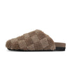 ROAM FUZZY CHECKER CLOG BEIGE & TAUPE FAUX SHEARLING