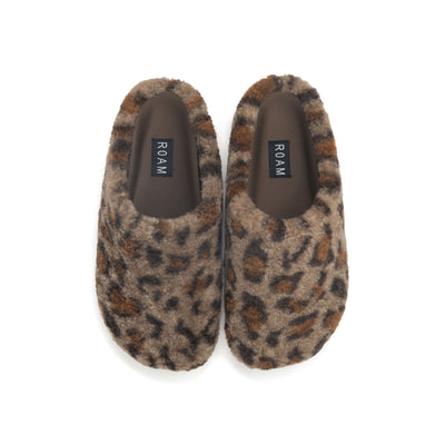 ROAM FUZZY CLOG TAUPE LEOPARD FAUX SHEARLING