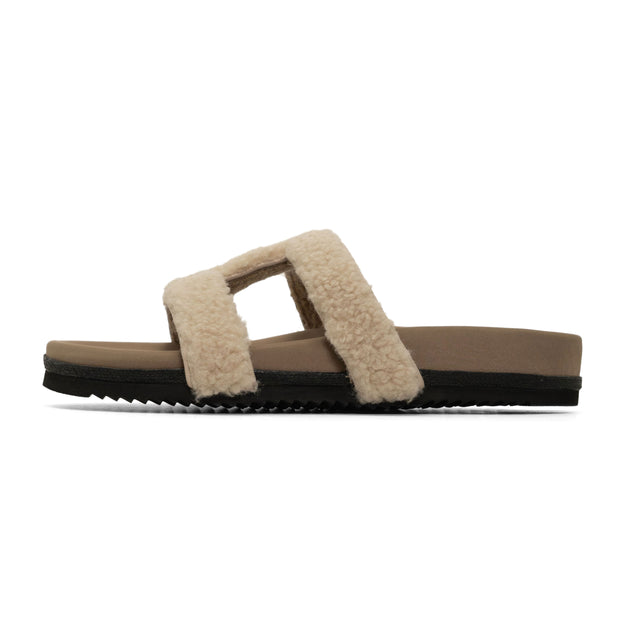 ROAM FUZZY CUFFS SANDAL BONE FAUX SHEARLING