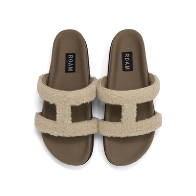ROAM FUZZY CUFFS SANDAL BONE FAUX SHEARLING