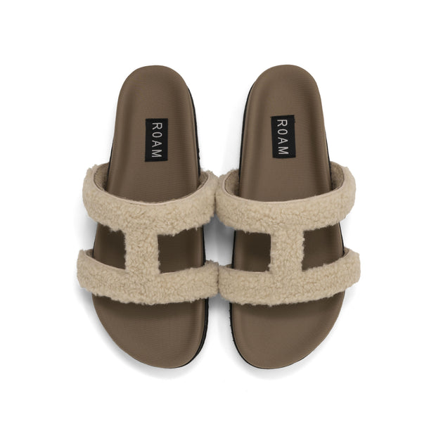 ROAM FUZZY CUFFS SANDAL BONE FAUX SHEARLING