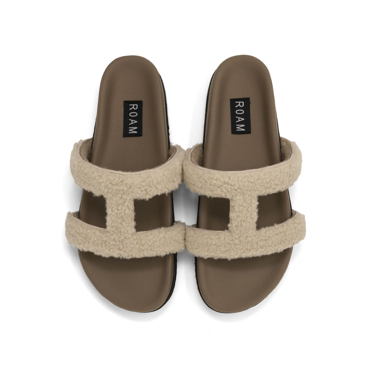 ROAM FUZZY CUFFS SANDAL BONE FAUX SHEARLING