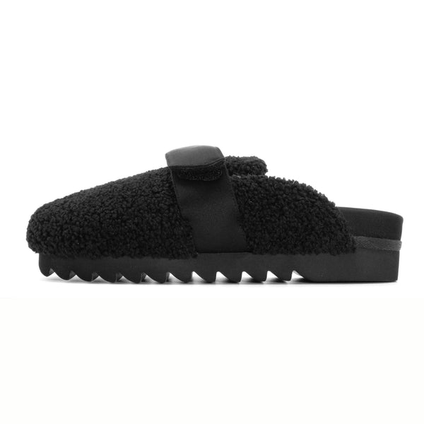 ROAM FUZZY LOAFER MULE BLACK FAUX SHEARLING