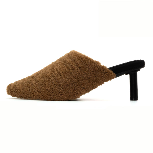 ROAM FUZZY HEEL COGNAC FAUX SHEARLING