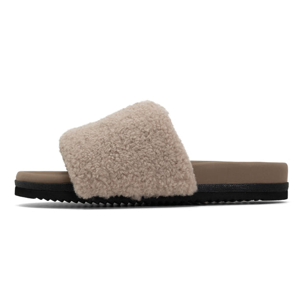 FUZZY PAILLETTE SLIDER CEMENT FAUX SHEARLING