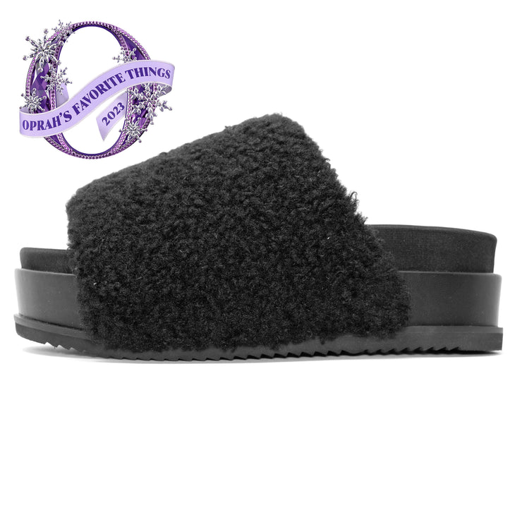 ROAM FUZZY PLATFORM BLACK FAUX SHEARLING