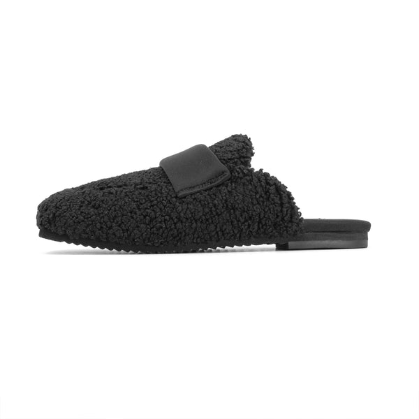 ROAM FUZZY PUFFY LOAF LOAFER MULE BLACK FAUX SHEARLING