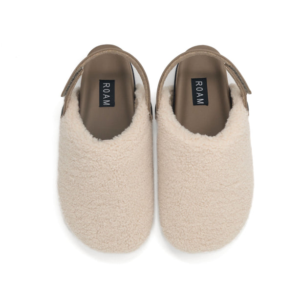 ROAM FUZZY STRAP CLOG NATURAL FAUX SHEARLING