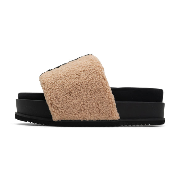 ROAM FUZZY STRIPE STACK PLATFORM BEIGE & BLACK FAUX SHEARLING