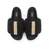 ROAM FUZZY STRIPE STACK PLATFORM BLACK & BEIGE FAUX SHEARLING