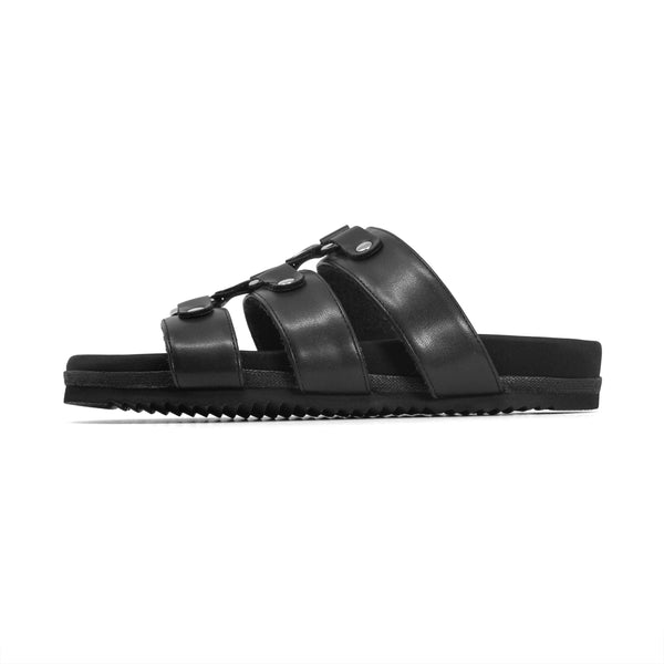 ROAM HARNESS SLIDE SANDAL BLACK VEGAN LEATHER