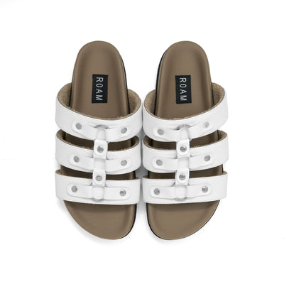 ROAM HARNESS SLIDE SANDAL WHITE VEGAN LEATHER
