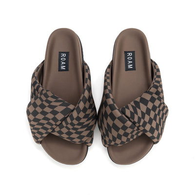 ROAM NEO CHECK FOLDY SANDALS BLACK & TAUPE NEOPRENE