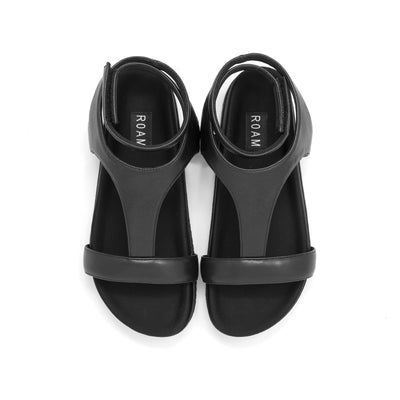 ROAM PUFFED T WRAP SANDAL BLACK VEGAN LEATHER
