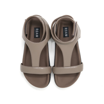 ROAM PUFFED T WRAP SANDAL TAUPE VEGAN LEATHER