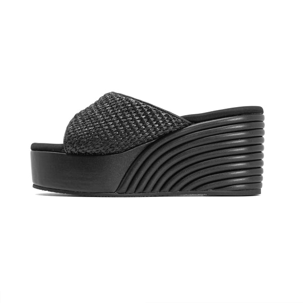 ROAM RAFFIA SCOOP MID STRATA WEDGE BLACK
