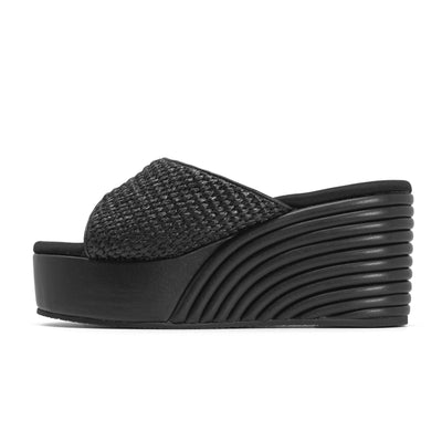 ROAM RAFFIA SCOOP MID STRATA WEDGE BLACK