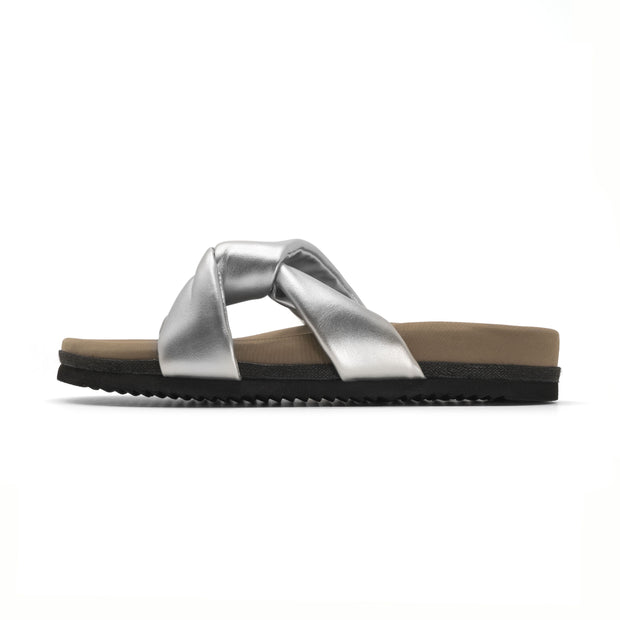 ROAM SIDE SLIP SANDAL SILVER VEGAN LEATHER