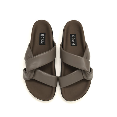 ROAM SIDE SLIP SANDAL TAUPE VEGAN LEATHER