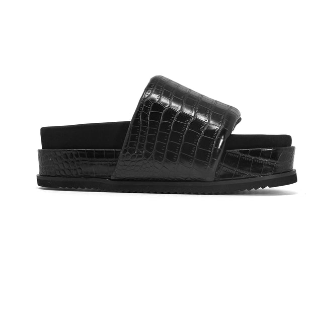 ROAM STRIPED CROCY STACK BLACK & CHARCOAL VEGAN LEATHER
