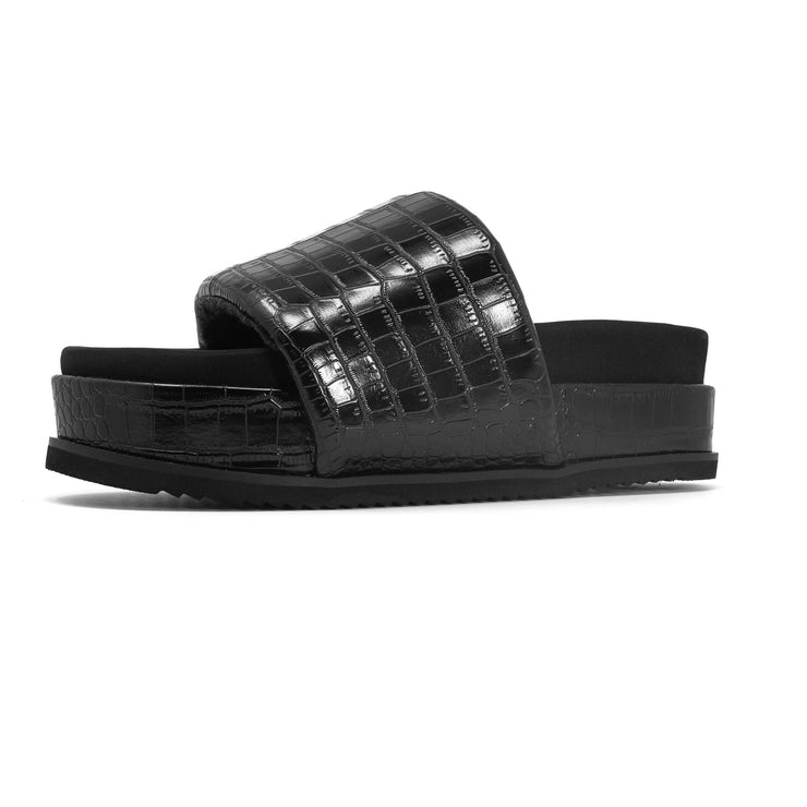 ROAM STRIPED CROCY STACK BLACK & CHARCOAL VEGAN LEATHER