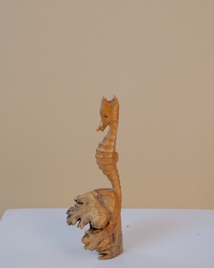 Vintage Hand-Carved Wooden Seahorse Sculpture