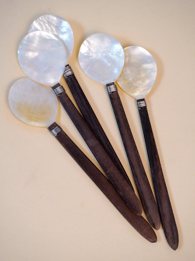 SOLD OUT Vintage Mother of Pearl Shell Wooden Spoon Set