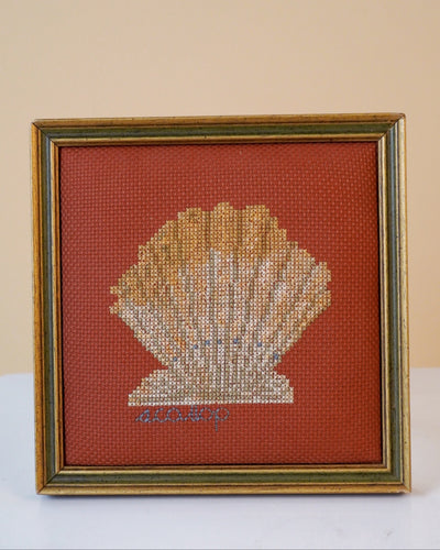 SOLD OUT | 1970s Cross-Stitch Clam Shell Art