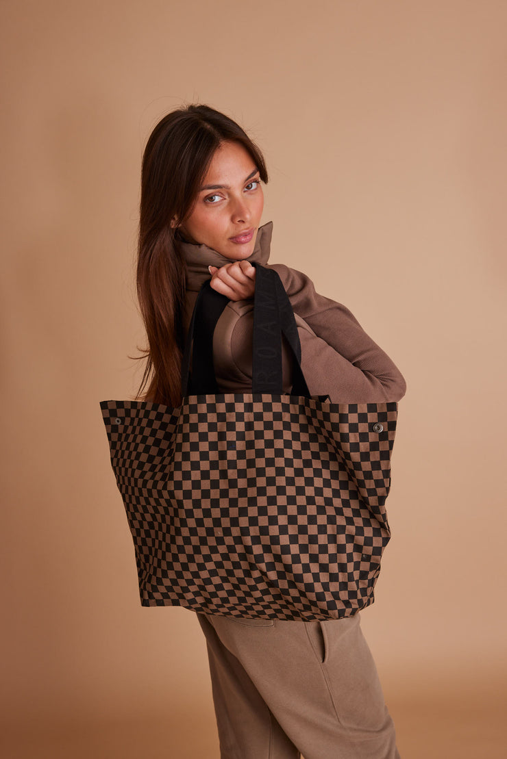 ROAM CHECKERED FOLDY MINI TOTE TAUPE & BLACK