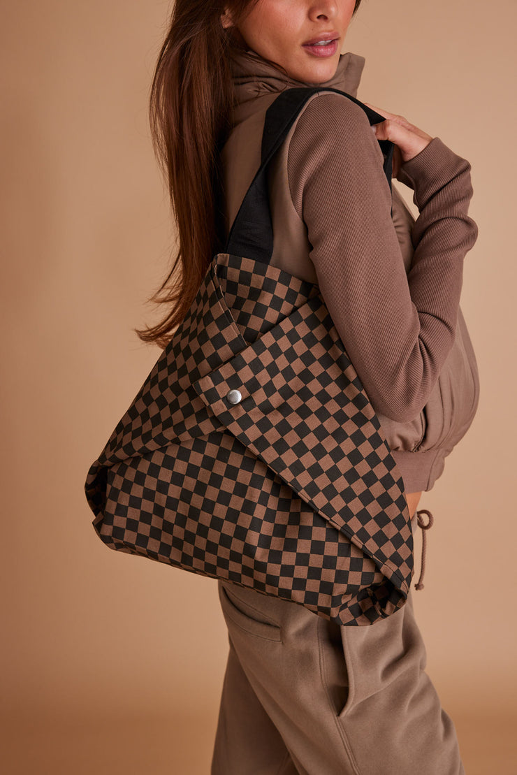 ROAM CHECKERED FOLDY MINI TOTE TAUPE & BLACK