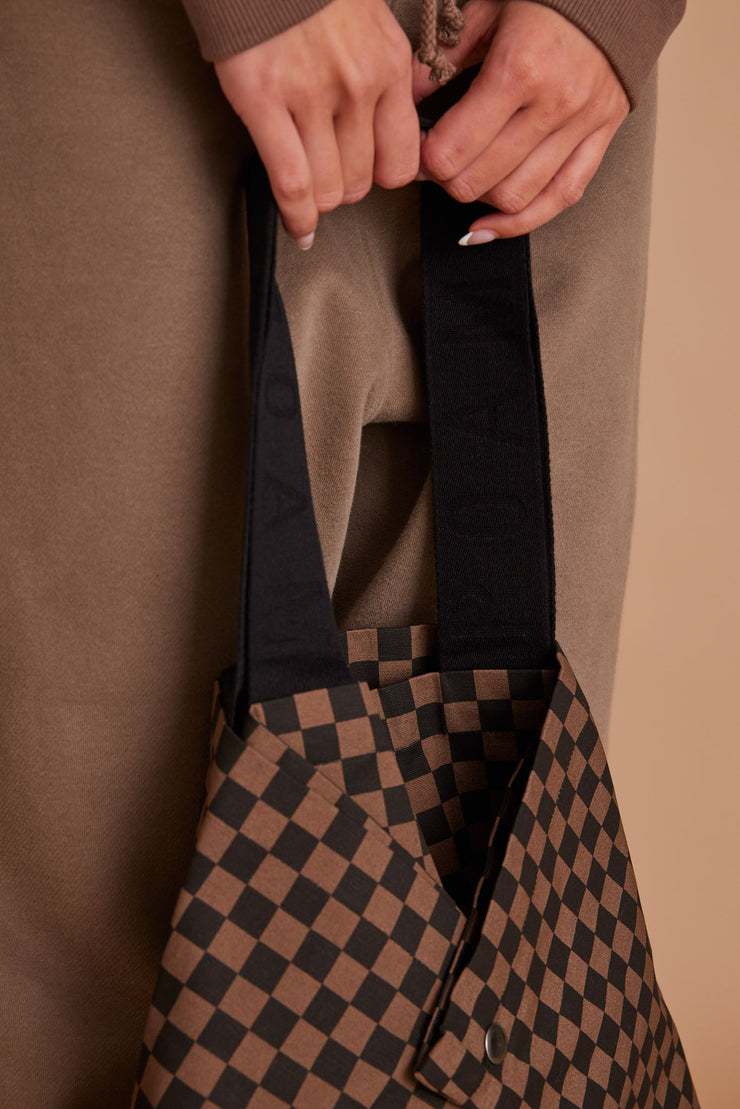 ROAM CHECKERED FOLDY MINI TOTE TAUPE & BLACK