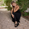 ROAM STRAPPY MID STRATA WEDGE BLACK VEGAN LEATHER