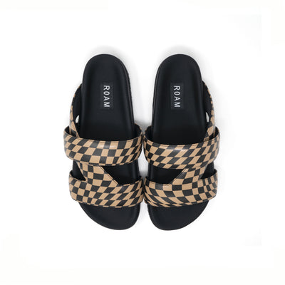 ROAM 7 SANDALS WAVY CHECK BLACK & BEIGE VEGAN LEATHER