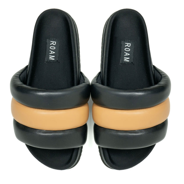 ROAM Puffy Sandals Black & Tan Vegan Leather