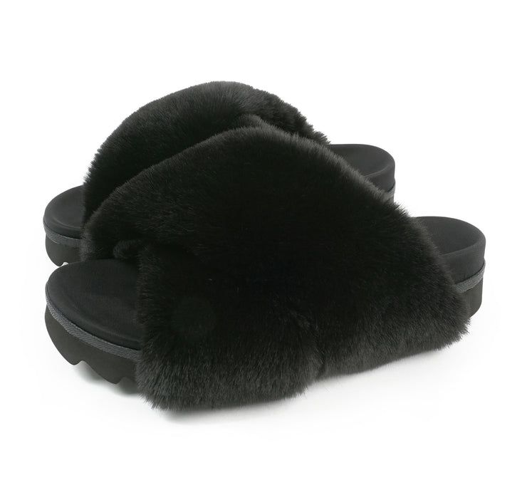 ROAM Cloud Slippers Black Faux Fur