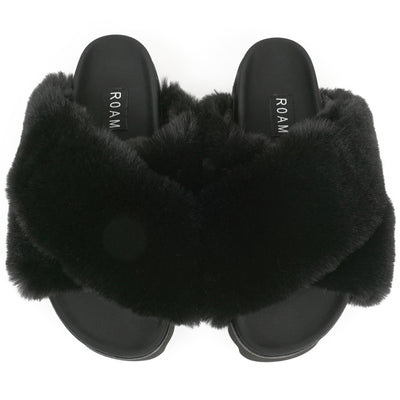 ROAM Cloud Slippers Black Faux Fur