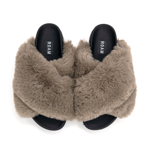 ROAM CLOUD SLIPPERS KHAKI FAUX FUR