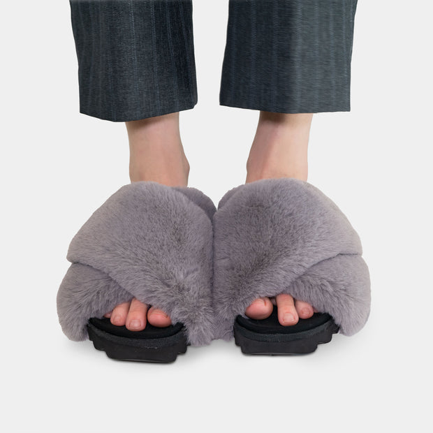 ROAM Cloud Slippers Lavender Grey Faux Fur